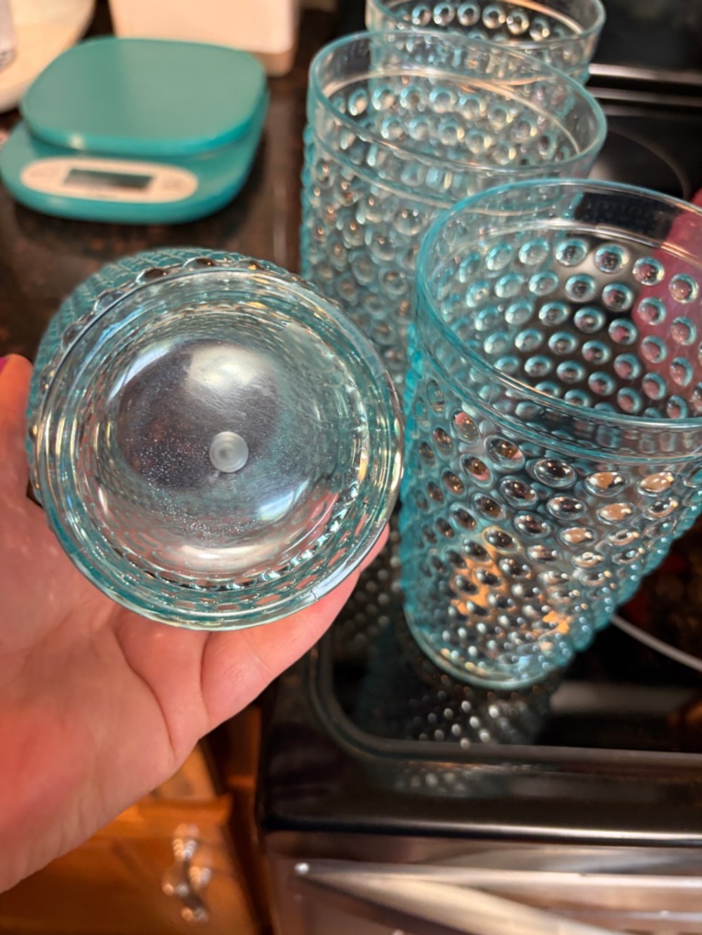 Set of 4 Aqua Bubble Glass Tumblers - Picture 3 of 4